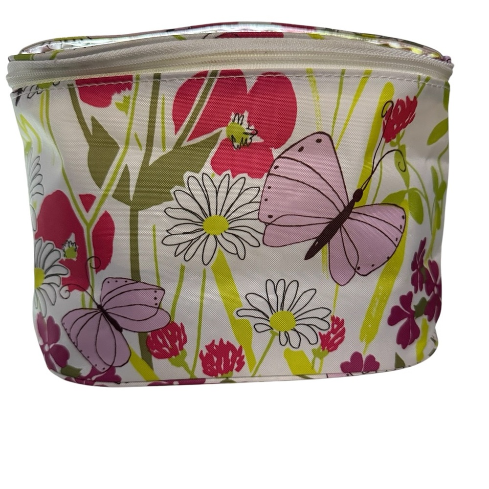 Clinique Makeup/Cosmetic Travel Bag/Case Spring Butterflies Floral W/ Handle
